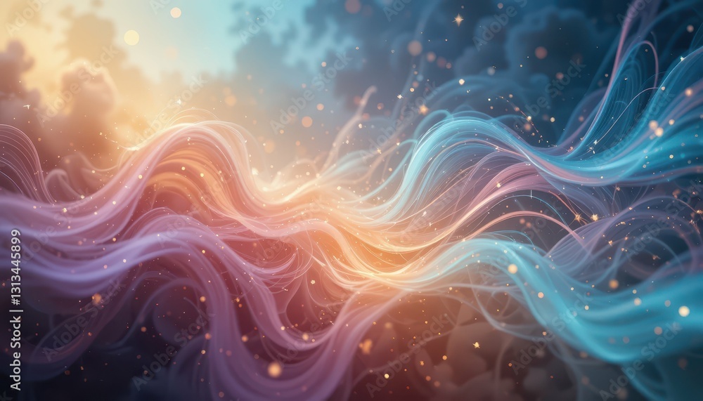 Poster abstract flowing waves of colorful light in dreamy background