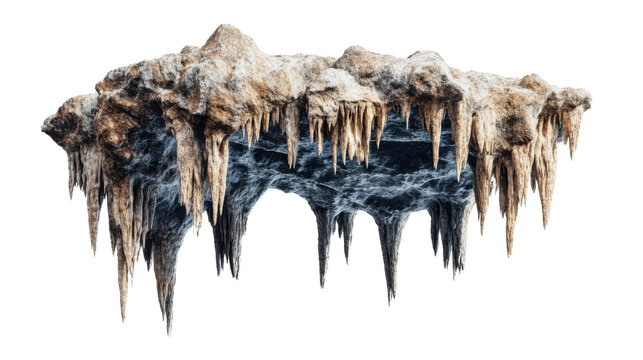 Floating island with stalactites on transparent background