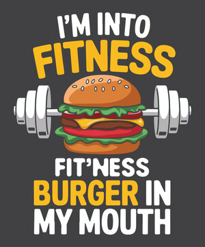 Naklejki I'm Into Fitness fit'ness Burger in my Mouth Funny Hamburger T-Shirt design vector, Fitness shirt, Fitness saying, gym shirt, Burger lover, Hamburger 