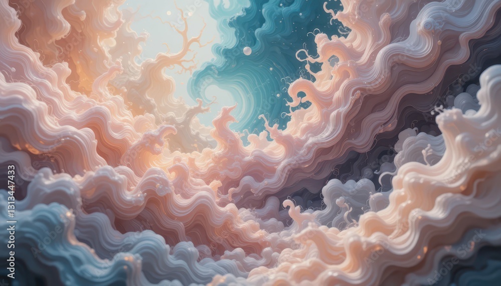 Poster abstract dreamy clouds in soft pastel colors with depth and texture