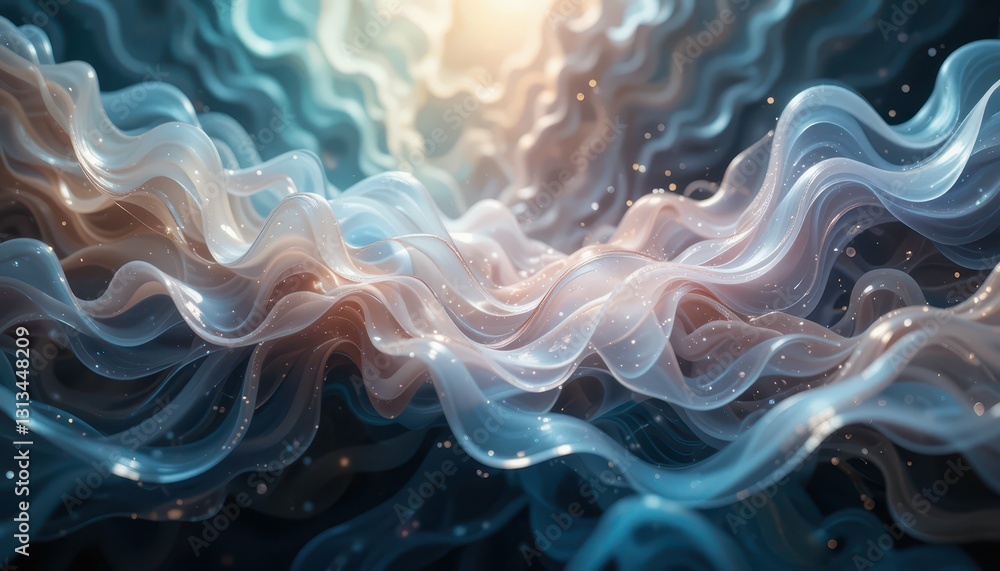 Poster abstract flowing waves in ethereal colors and light patterns