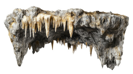 Stalactites hanging from a cave ceiling on transparent background
