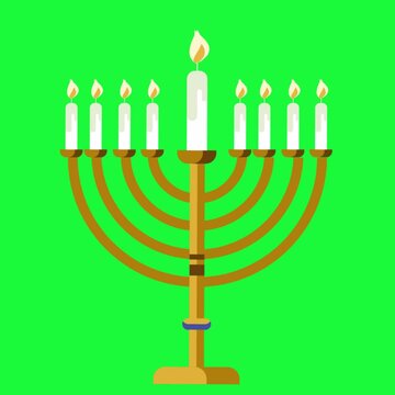 hanukkah menorah with candles, flat hanukkah background green screen video.