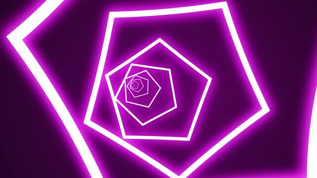 hexagon pink Bright neon abstract Loop glow neon flow tunne Abstract motion graphics light background video.
