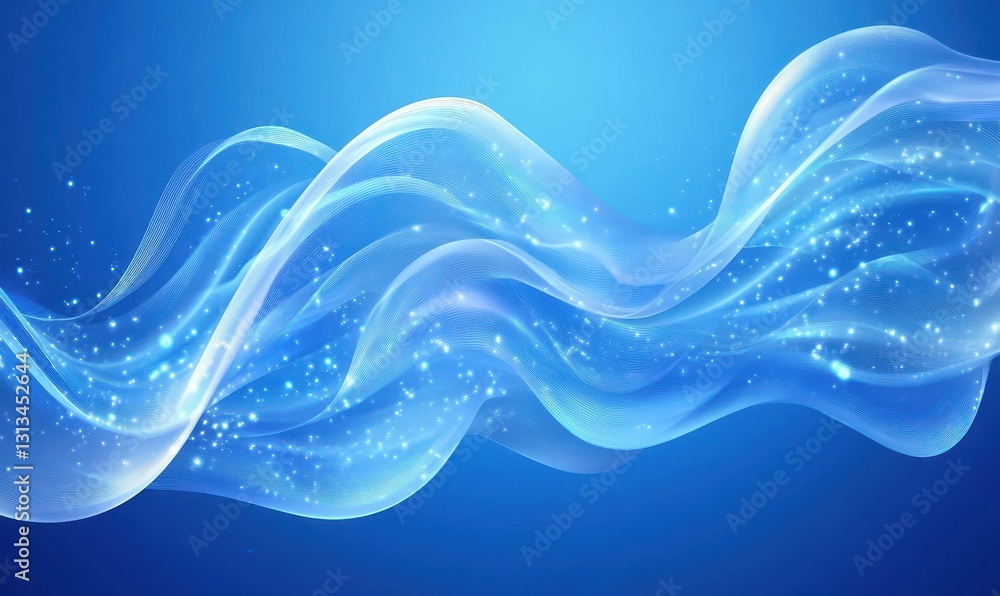 Aufkleber ethereal blue waves with shimmering particles and delicate flowing motion in a dreamy background for