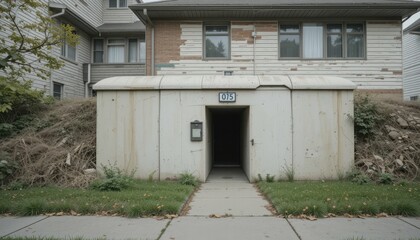 Obraz premium Abandoned Concrete Structure Outside Residential Building