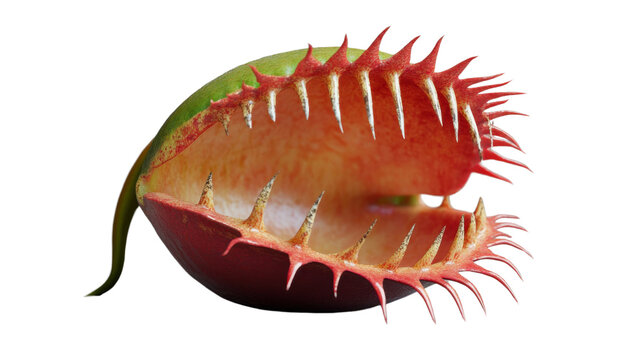 Open venus flytrap isolated on transparent background, ready to catch insects