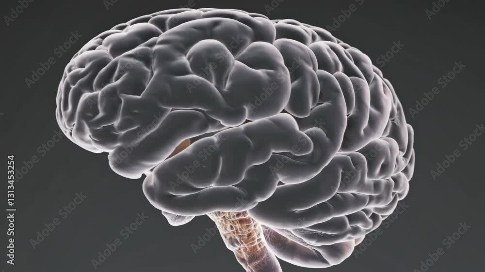 Poster a video showcasing a 3d-rendered brain from a top-down angle, highlighting neural structures with a 