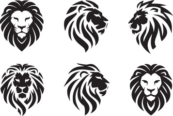 lion head set silhouette vector art