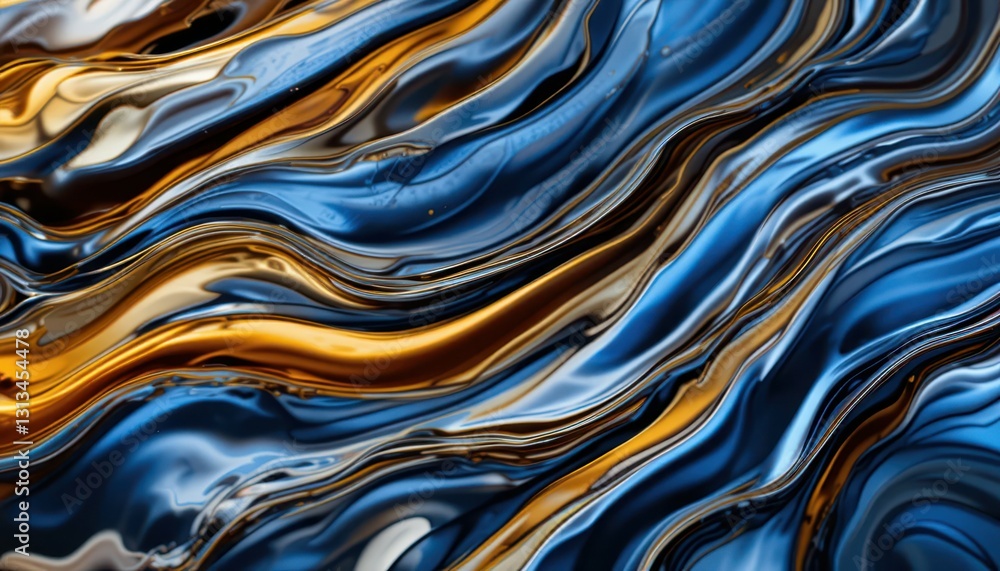 Aufkleber abstract fluid waves with blue and gold color swirls and patterns