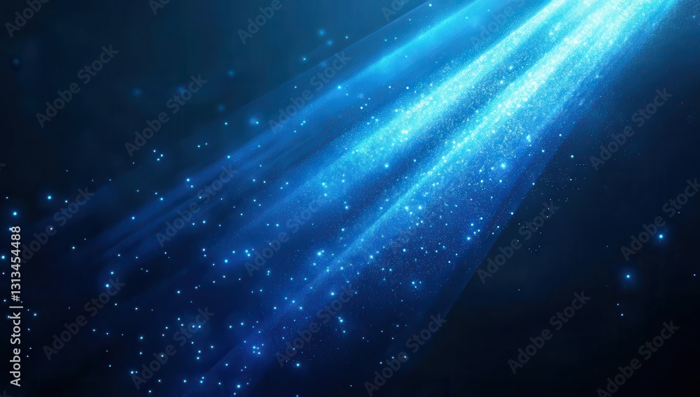 Poster ethereal light rays emanating through dark space with sparkling particles creating a magical and enc