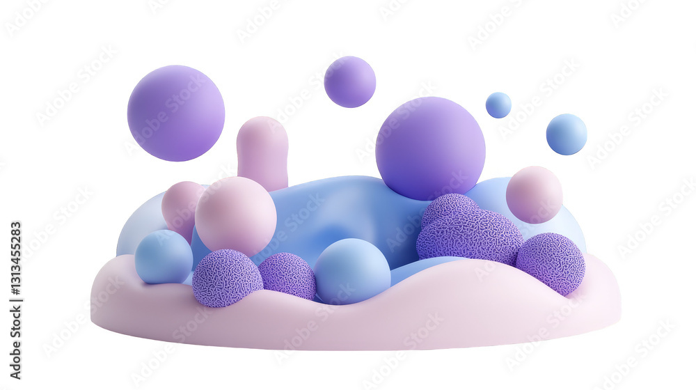 Poster mesmerizing array of purple and blue spheres, a captivating visual spectacle
