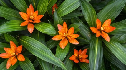 Obraz premium Vibrant Orange Flowers Among Green Foliage