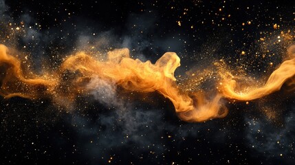 Obraz premium Abstract gold and black cosmic swirl, glittering dust and smoke. Ideal for luxury, fantasy, or space-themed designs.