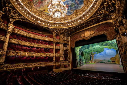 Theater Stage and Luxurious Decor in Opera Garnier Auditorium - Paris, France