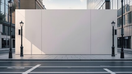 A large blank concrete wall on an urban street, captured from a straight-on perspective