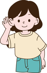 A child who listens intently with her hands in her ears.