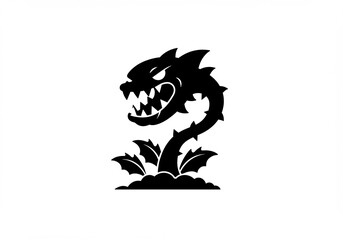 Obraz premium Aggressive plant monster silhouette stark black design. AI Generated