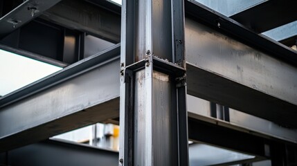 Close-Up View of Industrial Steel Structure with Metallic Beams