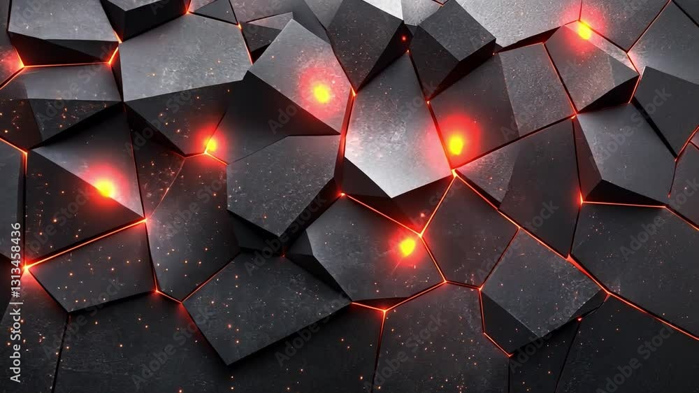 Poster geometric abstraction with fiery glow: a captivating 3d rendered abstract composition features fragm