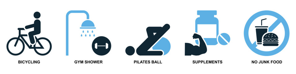 Set of gym and fitness icons in modern flat style, Perfect for gym, fitness and workout or sport