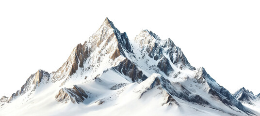 Snow-covered mountain peaks, isolated on transparent cutout background