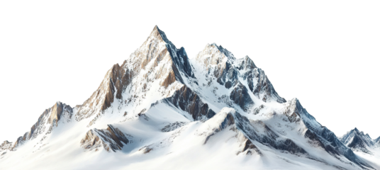 Snow-covered mountain peaks, isolated on transparent cutout background