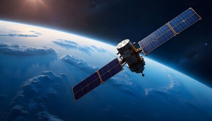 A creative illustration of a weather satellite orbiting the Earth, capturing images and data used for weather forecasting and climate monitoring