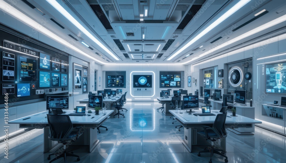 Poster futuristic command center with advanced technology and displays