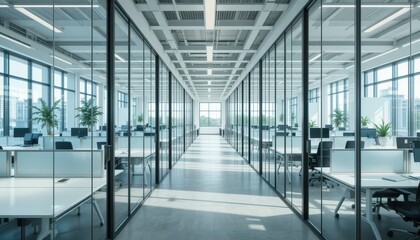 Obraz premium Modern Office Interior with Glass Walls and Natural Light