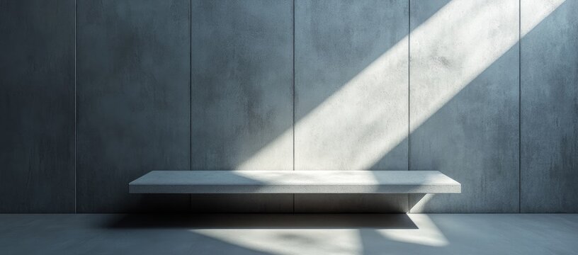 Concrete interior with floating shelf