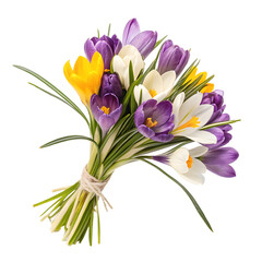 Bright crocus flowers arranged in a colorful bouquet for spring decoration
