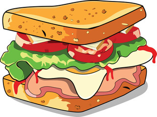 sandwich wiith egg tomatoes cheese bacoon vector