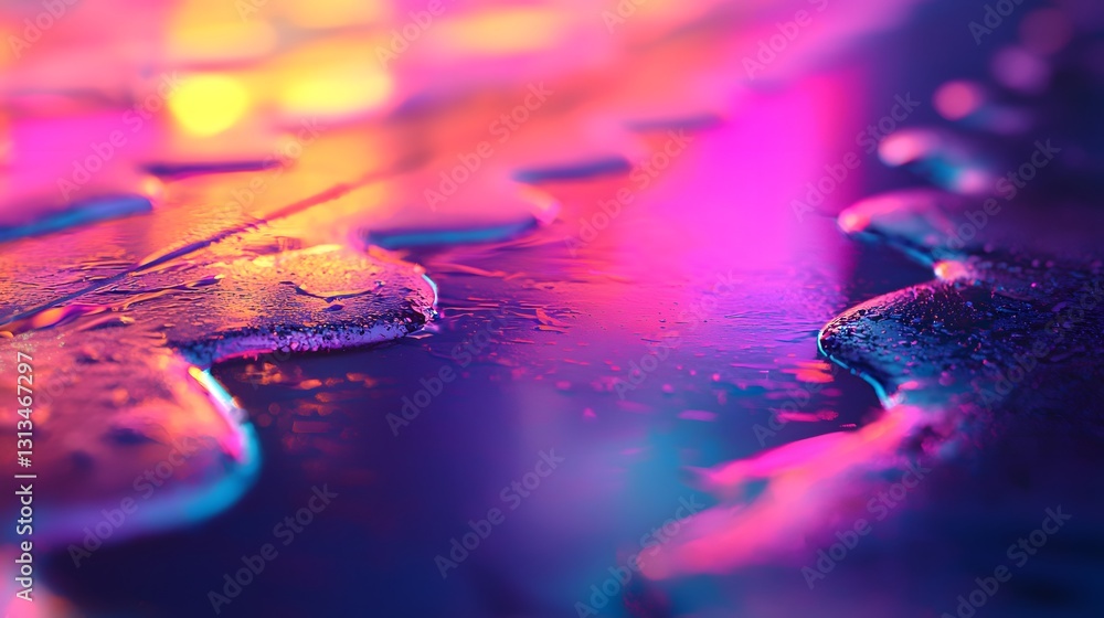 Poster vibrant abstract image showing colorful wet surface reflections and light