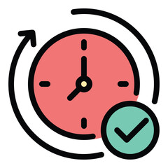 On time icon in flat line style representing punctuality deadlines and reliability ideal for scheduling productivity and time management concepts.
