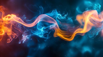 Fototapeta premium Abstract depiction of orange and blue smoke swirling together