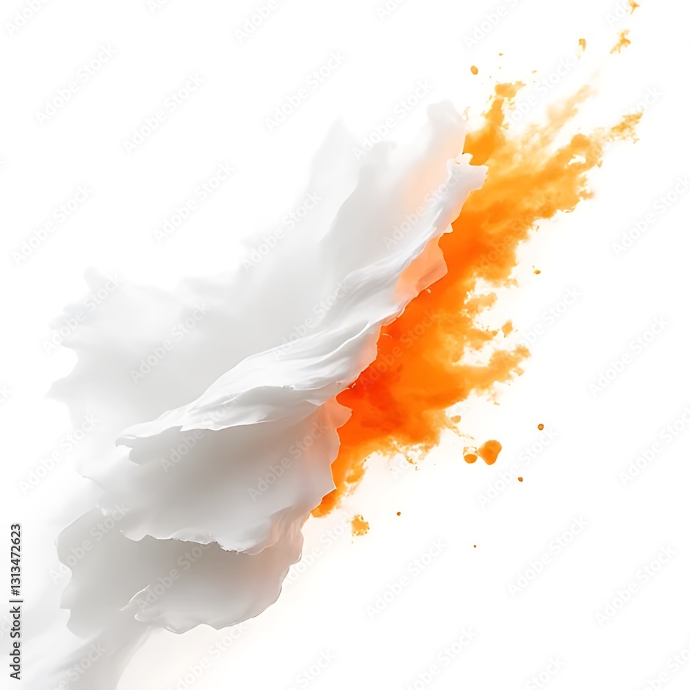 Poster dynamic orange and white paint splash action abstract composition studio environment close-up perspe