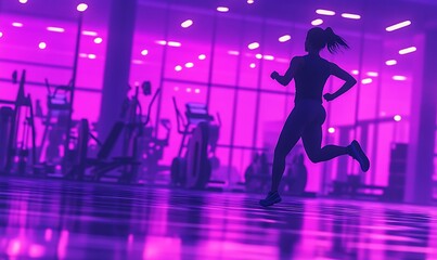 Woman Running In Pixelated Pink Gym