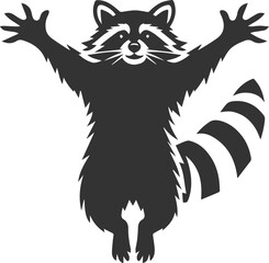 silhouette of a raccoon jumping forward with arms spread wide animal vector