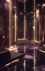 Obraz premium 50. A luxurious 3D environment with polished surfaces, glowing accents, and a central space for showcasing a product.