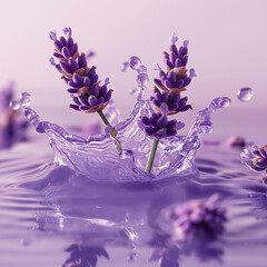 Lavender flowers create stunning splash in purple water, showcasing vibrant colors and intricate details. scene evokes sense of tranquility and beauty