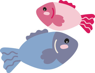 Cute Blue and Pink Fish Swimming Together
