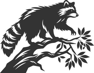 silhouette of a raccoon jumping from a tree, claws ready to strike animal vector