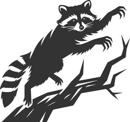 silhouette of a raccoon jumping from a tree, claws ready to strike animal vector