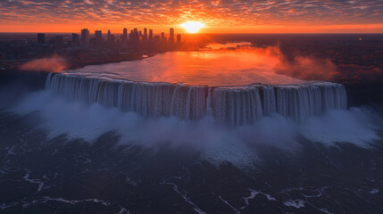 A Majestic Waterfall at the Edge of a City