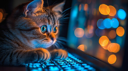 Cyber Hacker Cat in a Neon World