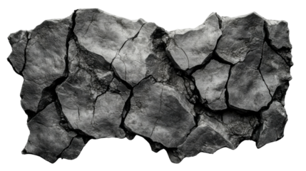 Cracked rock surface showing destruction and erosion with transparent background
