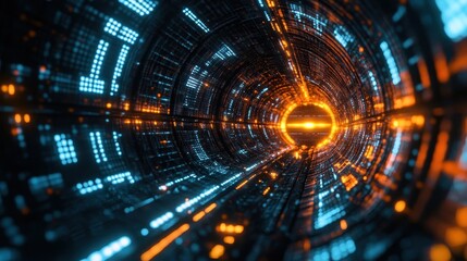 Obraz premium Exploring futuristic visuals inside a digital tunnel virtual environment 3d graphics immersive perspective