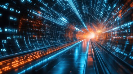 Obraz premium Dynamic light speed tunnel journey futuristic environment digital art sci-fi concept 3d visualization