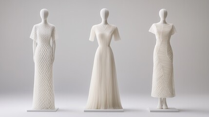 Elegant Fashion Mannequins Displaying Artistic Dress Designs in Neutral Background